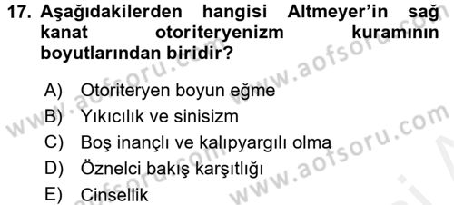 Sosyal Psikoloji 2 Dersi 2015 - 2016 Yılı (Vize) Ara Sınav Soruları 17. Soru
