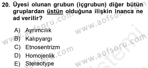 Sosyal Psikoloji 2 Dersi 2015 - 2016 Yılı (Vize) Ara Sınav Soruları 20. Soru
