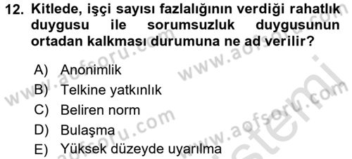 Sosyal Psikoloji 2 Dersi 2015 - 2016 Yılı (Final) Dönem Sonu Sınav Soruları 12. Soru