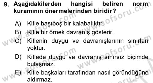 Sosyal Psikoloji 2 Dersi 2015 - 2016 Yılı (Final) Dönem Sonu Sınav Soruları 9. Soru