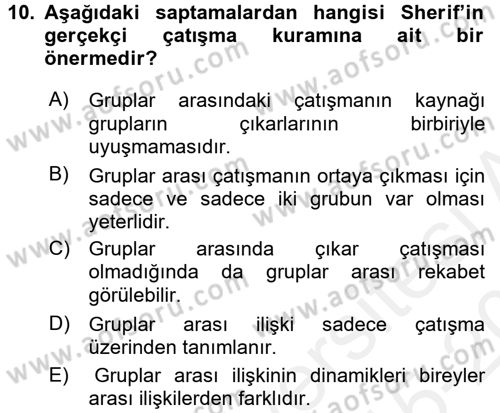 Sosyal Psikoloji 2 Dersi 2015 - 2016 Yılı Tek Ders Sınav Soruları 10. Soru