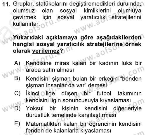 Sosyal Psikoloji 2 Dersi 2015 - 2016 Yılı Tek Ders Sınav Soruları 11. Soru