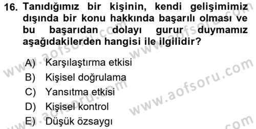 Sosyal Psikoloji 2 Dersi 2015 - 2016 Yılı Tek Ders Sınav Soruları 16. Soru