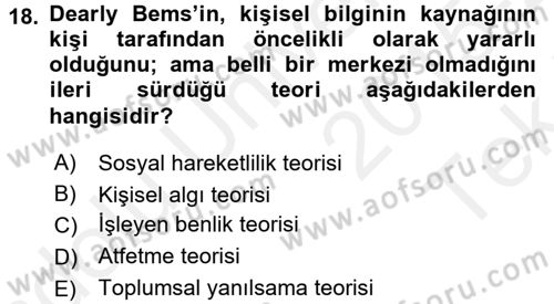 Sosyal Psikoloji 2 Dersi 2015 - 2016 Yılı Tek Ders Sınav Soruları 18. Soru
