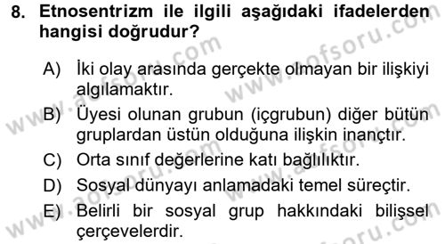 Sosyal Psikoloji 2 Dersi 2015 - 2016 Yılı Tek Ders Sınav Soruları 8. Soru
