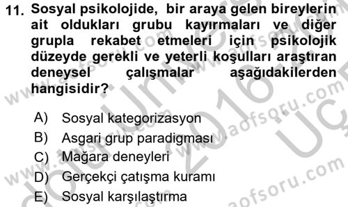 Sosyal Psikoloji 2 Dersi 2016 - 2017 Yılı 3 Ders Sınav Soruları 11. Soru