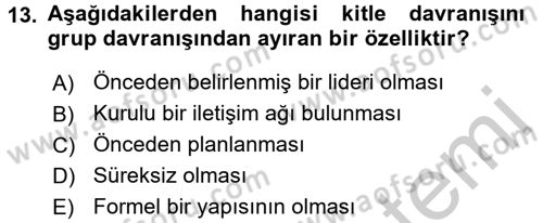 Sosyal Psikoloji 2 Dersi 2016 - 2017 Yılı 3 Ders Sınav Soruları 13. Soru
