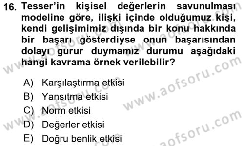 Sosyal Psikoloji 2 Dersi 2016 - 2017 Yılı 3 Ders Sınav Soruları 16. Soru