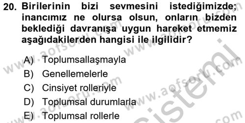 Sosyal Psikoloji 2 Dersi 2016 - 2017 Yılı 3 Ders Sınav Soruları 20. Soru