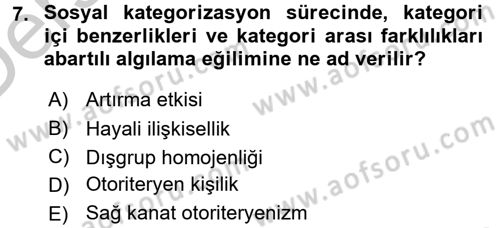 Sosyal Psikoloji 2 Dersi 2016 - 2017 Yılı 3 Ders Sınav Soruları 7. Soru