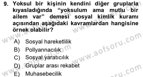 Sosyal Psikoloji 2 Dersi 2016 - 2017 Yılı 3 Ders Sınav Soruları 9. Soru