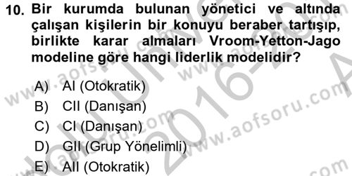 Sosyal Psikoloji 2 Dersi 2016 - 2017 Yılı (Vize) Ara Sınav Soruları 10. Soru