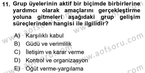 Sosyal Psikoloji 2 Dersi 2016 - 2017 Yılı (Vize) Ara Sınav Soruları 11. Soru