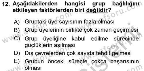 Sosyal Psikoloji 2 Dersi 2016 - 2017 Yılı (Vize) Ara Sınav Soruları 12. Soru