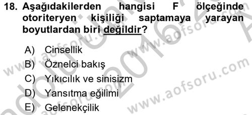 Sosyal Psikoloji 2 Dersi 2016 - 2017 Yılı (Vize) Ara Sınav Soruları 18. Soru