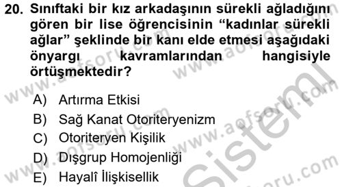 Sosyal Psikoloji 2 Dersi 2016 - 2017 Yılı (Vize) Ara Sınav Soruları 20. Soru