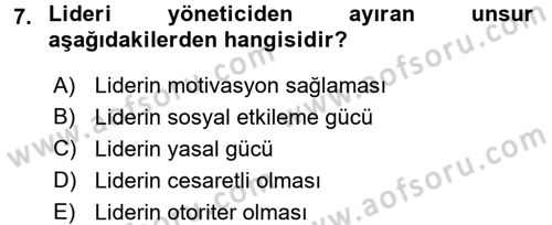 Sosyal Psikoloji 2 Dersi 2016 - 2017 Yılı (Vize) Ara Sınav Soruları 7. Soru