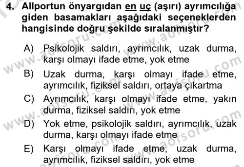 Sosyal Psikoloji 2 Dersi 2016 - 2017 Yılı (Final) Dönem Sonu Sınav Soruları 4. Soru