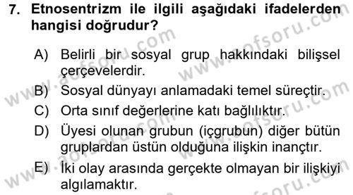 Sosyal Psikoloji 2 Dersi 2017 - 2018 Yılı 3 Ders Sınav Soruları 7. Soru
