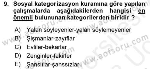 Sosyal Psikoloji 2 Dersi 2017 - 2018 Yılı 3 Ders Sınav Soruları 9. Soru