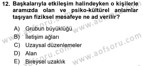 Sosyal Psikoloji 2 Dersi 2017 - 2018 Yılı (Vize) Ara Sınav Soruları 12. Soru