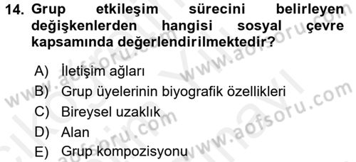 Sosyal Psikoloji 2 Dersi 2017 - 2018 Yılı (Vize) Ara Sınav Soruları 14. Soru