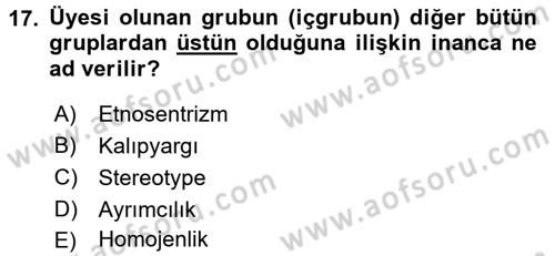 Sosyal Psikoloji 2 Dersi 2017 - 2018 Yılı (Vize) Ara Sınav Soruları 17. Soru