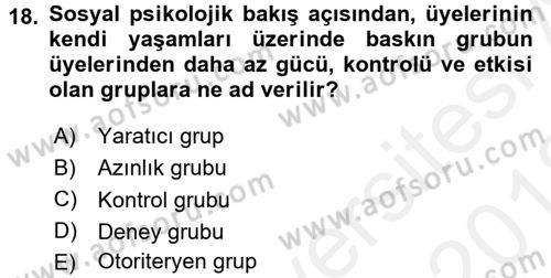 Sosyal Psikoloji 2 Dersi 2017 - 2018 Yılı (Vize) Ara Sınav Soruları 18. Soru