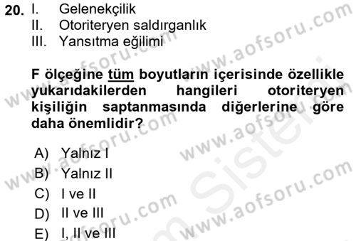 Sosyal Psikoloji 2 Dersi 2017 - 2018 Yılı (Vize) Ara Sınav Soruları 20. Soru