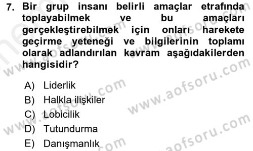 Sosyal Psikoloji 2 Dersi 2017 - 2018 Yılı (Vize) Ara Sınav Soruları 7. Soru