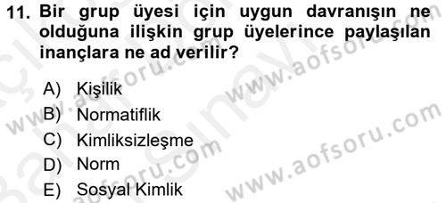 Sosyal Psikoloji 2 Dersi 2017 - 2018 Yılı (Final) Dönem Sonu Sınav Soruları 11. Soru