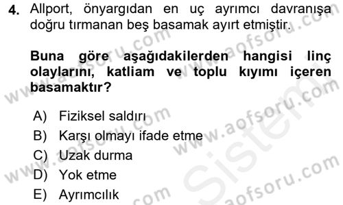 Sosyal Psikoloji 2 Dersi 2017 - 2018 Yılı (Final) Dönem Sonu Sınav Soruları 4. Soru