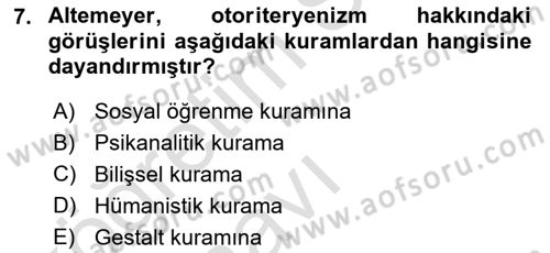 Sosyal Psikoloji 2 Dersi 2018 - 2019 Yılı 3 Ders Sınav Soruları 7. Soru