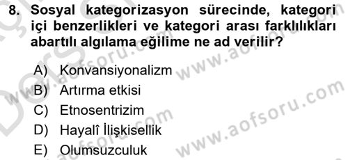 Sosyal Psikoloji 2 Dersi 2018 - 2019 Yılı 3 Ders Sınav Soruları 8. Soru