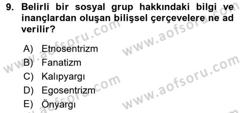 Sosyal Psikoloji 2 Dersi 2018 - 2019 Yılı 3 Ders Sınav Soruları 9. Soru