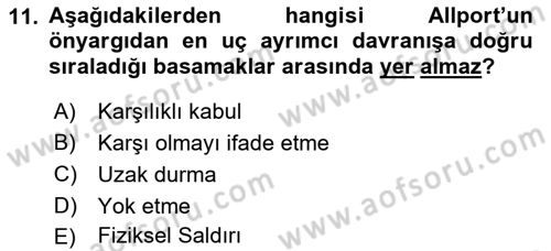 Sosyal Psikoloji 2 Dersi 2018 - 2019 Yılı (Vize) Ara Sınav Soruları 11. Soru