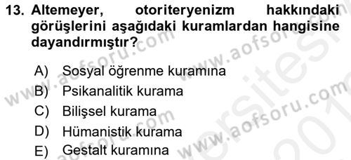 Sosyal Psikoloji 2 Dersi 2018 - 2019 Yılı (Vize) Ara Sınav Soruları 13. Soru