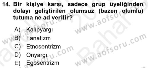 Sosyal Psikoloji 2 Dersi 2018 - 2019 Yılı (Vize) Ara Sınav Soruları 14. Soru
