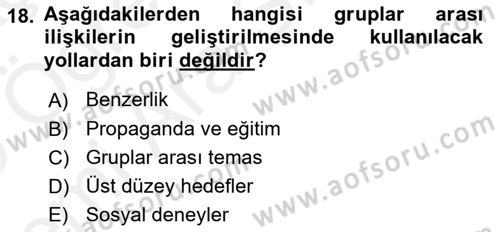 Sosyal Psikoloji 2 Dersi 2018 - 2019 Yılı (Vize) Ara Sınav Soruları 18. Soru