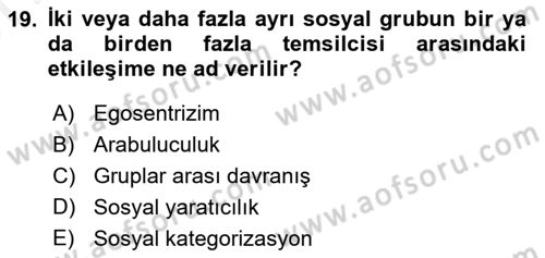 Sosyal Psikoloji 2 Dersi 2018 - 2019 Yılı (Vize) Ara Sınav Soruları 19. Soru