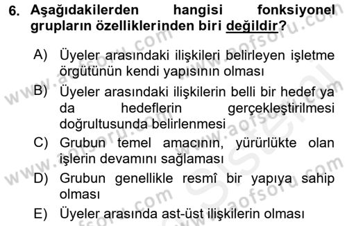 Sosyal Psikoloji 2 Dersi 2018 - 2019 Yılı (Vize) Ara Sınav Soruları 6. Soru