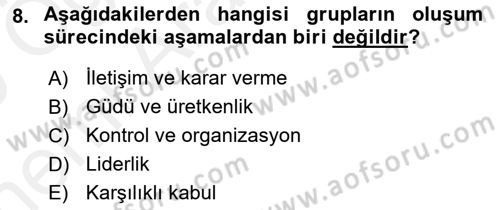 Sosyal Psikoloji 2 Dersi 2018 - 2019 Yılı (Vize) Ara Sınavı 8. Soru