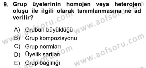 Sosyal Psikoloji 2 Dersi 2018 - 2019 Yılı (Vize) Ara Sınav Soruları 9. Soru