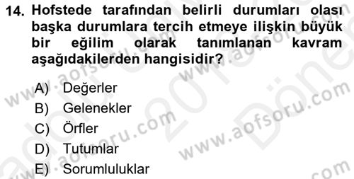 Sosyal Psikoloji 2 Dersi 2018 - 2019 Yılı (Final) Dönem Sonu Sınavı 14. Soru