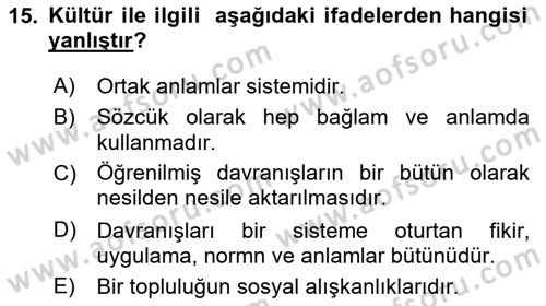 Sosyal Psikoloji 2 Dersi 2018 - 2019 Yılı (Final) Dönem Sonu Sınavı 15. Soru