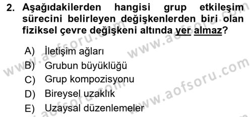Sosyal Psikoloji 2 Dersi 2018 - 2019 Yılı (Final) Dönem Sonu Sınav Soruları 2. Soru