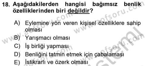 Sosyal Psikoloji 2 Dersi 2018 - 2019 Yılı Yaz Okulu Sınav Soruları 18. Soru