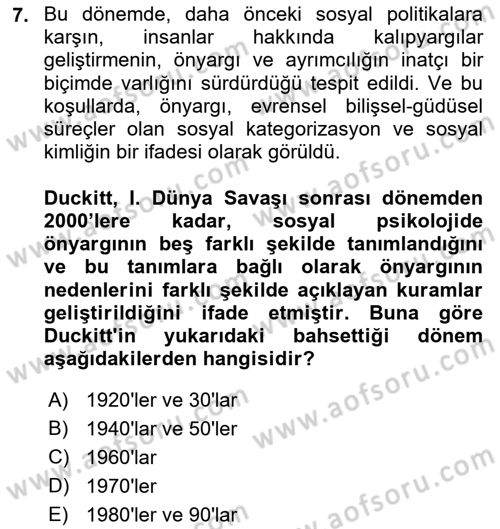Sosyal Psikoloji 2 Dersi 2018 - 2019 Yılı Yaz Okulu Sınav Soruları 7. Soru