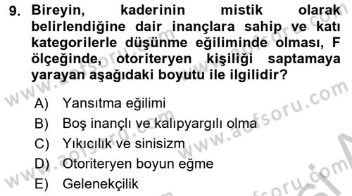 Sosyal Psikoloji 2 Dersi 2018 - 2019 Yılı Yaz Okulu Sınav Soruları 9. Soru