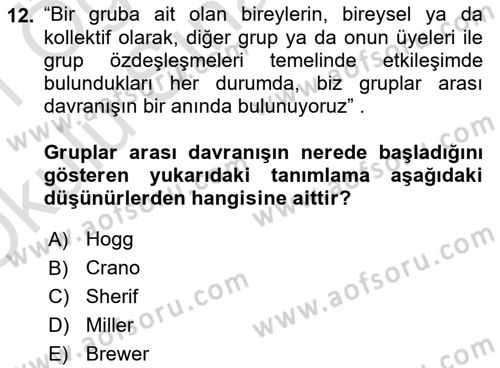 Sosyal Psikoloji 2 Dersi 2020 - 2021 Yılı Yaz Okulu Sınav Soruları 12. Soru